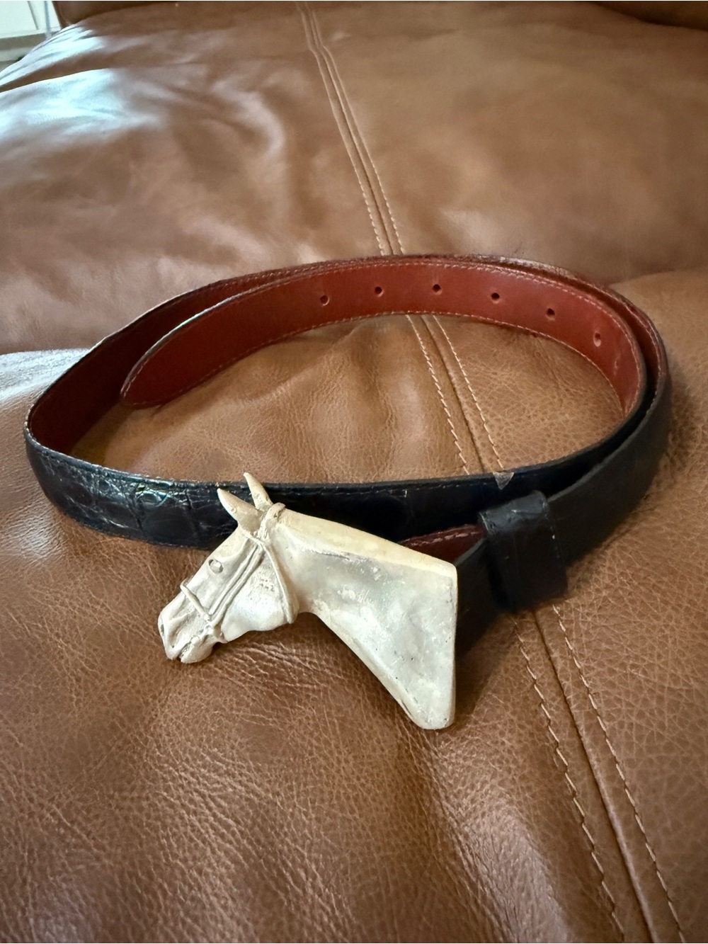 Black Alligator Leather Belt Strap - Premium Women's